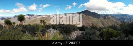 Panoramic view from the summit of Cerro Quemado (Huichol sacred Mountain and lands) in the Central Highlands of Mexico Stock Photo