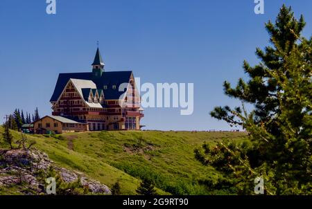 Scenic view of prince of wales hotel at Waterton National park in Alberta. Stock Photo