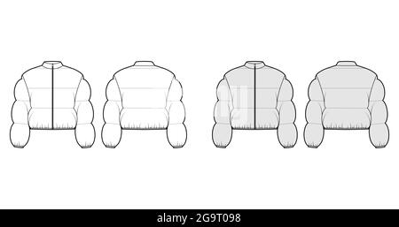 Down puffer jacket coat technical fashion illustration with hoody ...