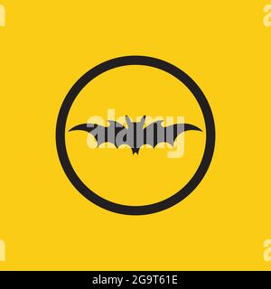 vector illustration of black bat logo on yellow background Stock Vector