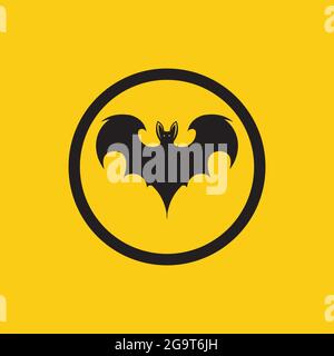 vector illustration of black bat logo on yellow background Stock Vector
