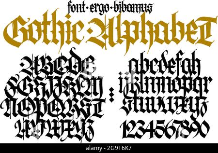 Gothic. Vector. Uppercase and lowercase black letters on a white background. Beautiful and stylish calligraphy. Elegant font for tattoo. Medieval Euro Stock Vector