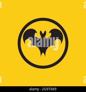 vector illustration of black bat logo on yellow background Stock Vector