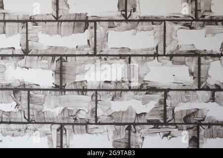 New white tiles with grey grouting at kitchen wall. Stock Photo
