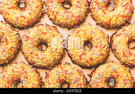 Pattern of colorful easter cookies. Abstract food background. Flat lay. Stock Photo