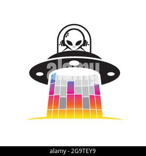 Alien inside UFO with equalizer-like ray Stock Vector