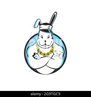 sailor rabbit emblem logo illustration Stock Vector