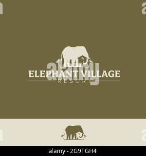 Elephant Village version 2 vector symbol  tropical village and elephant concept Stock Vector