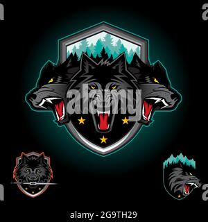 Wolf pack emblem logo badge. vector illustration Stock Vector