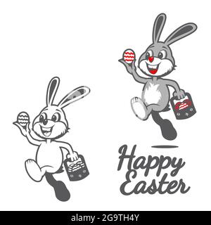 Happy Easter Bunny holding easter egg vector symbol illustration, for greeting card, tshirt print, desugn element or any other purpose Stock Vector