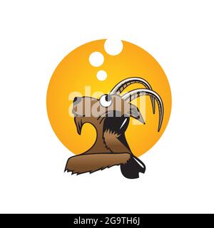 Day dreaming Goat cartoon mascot. can be used for t-shirt print or any other purpose. Stock Vector