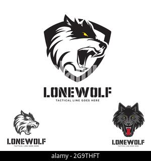 Grey Wolf head  theme. logo set. vector Stock Vector