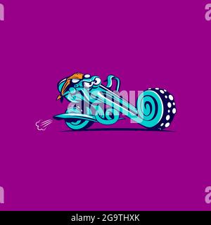 Octopus riding chopper bike vector illustration Stock Vector
