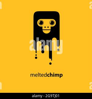 melted chimp vector illustration symbol funny chimp melted like ice cream Stock Vector