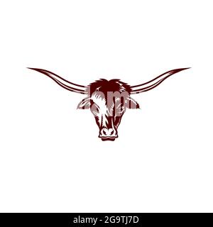 Longhorn cattle head in vintage style logo Stock Vector