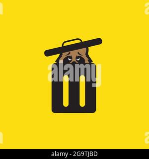 racoon hiding in the trash can Stock Vector
