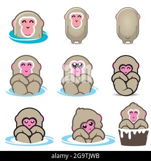 Snow Monkeys or Japanese Macaque character designs for logo, brand, merchandise Stock Vector