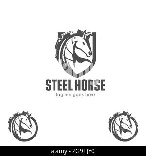 Steel Horse vector symbol the mane shaped as cog Stock Vector