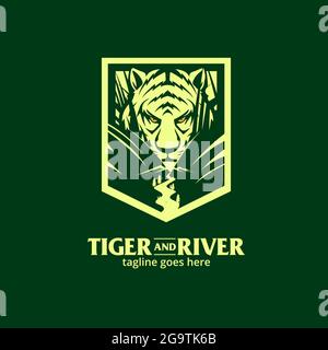 Crouching Tiger in the river vector illustration Stock Vector
