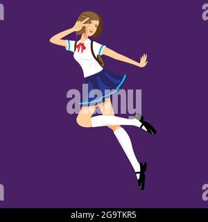 School Girl manga style.vector illustration in anime style for design element, poster, tshirt print, or any other purpose. Stock Vector