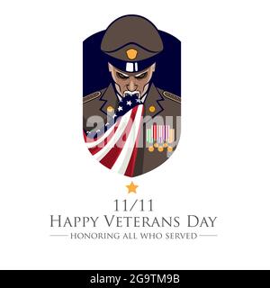 Veteran or Patriot theme vector illustration editable vector layers with flag, medal and ranks on separated layer Stock Vector