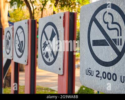 Bangkok Street Warning Signs. Forbidden Stock Photo