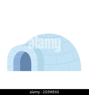 Traditional igloo from snow in cartoon style isolated on white background. Icehouse outdoor, eskimo culture, anarctic home. Vector illustration Stock Vector