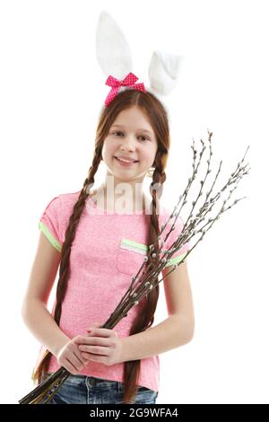 11 y.o. little pussy   Beautiful little girl with pussy-willow branches, isolated on white Stock  Photo - Alamy