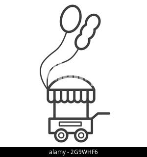 Food cart icon. Cart for selling lemonade, hot dogs, ice cream and street food. Vector outline illustration on white background Stock Vector