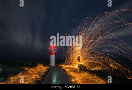 Gold Coast Seaway Queensland Australia Fire Twirl Stock Photo