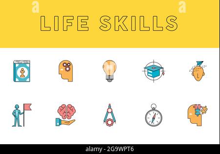 ten life skills icons Stock Vector