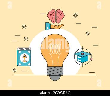 bulb and life skills icons Stock Vector