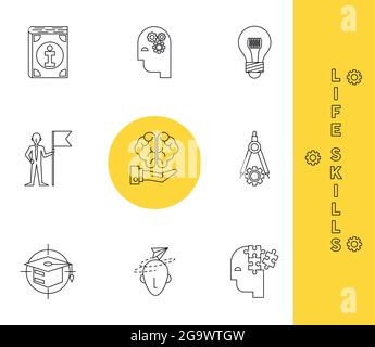 nine life skills icons Stock Vector