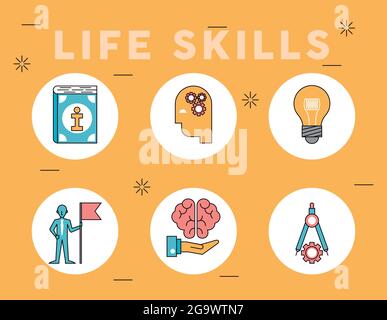 six life skills icons Stock Vector