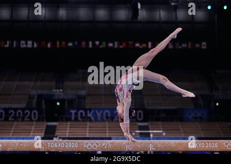 Ariake Gymnastics Centre, Tokyo, Japan. 25th July, 2021. Hitomi Hatakeda of Japan during women's artistic gymnastics qualfication at the Olympics at Ariake Gymnastics Centre, Tokyo, Japan. Kim Price/CSM/Alamy Live News Stock Photo