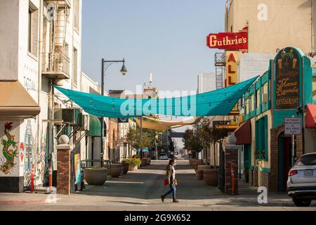 Bakersfield, California, USA - December 01, 2020: Daytime view of the downtown Wall Street Alley. Stock Photo