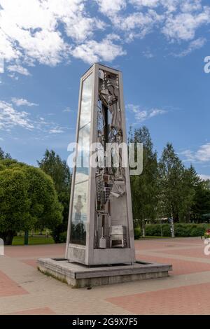 Tornio, Finland - 24 July, 2021: modern art steel sculpture in the city center of Tornio Stock Photo