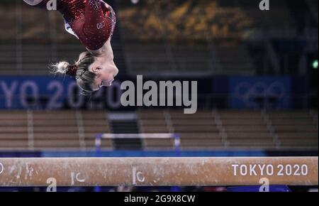 Ariake Gymnastics Centre, Tokyo, Japan. 25th July, 2021. Ana Derek of Croatia during women's artistic gymnastics qualfication at the Olympics at Ariake Gymnastics Centre, Tokyo, Japan. Kim Price/CSM/Alamy Live News Stock Photo