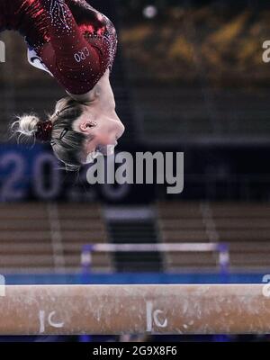 Ariake Gymnastics Centre, Tokyo, Japan. 25th July, 2021. Ana Derek of Croatia during women's artistic gymnastics qualfication at the Olympics at Ariake Gymnastics Centre, Tokyo, Japan. Kim Price/CSM/Alamy Live News Stock Photo