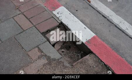 Watch Out for the Holes! In-between Lockdowns Things That You Will See Third Road Central Pattaya Thailand Stock Photo