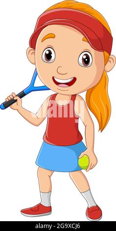 Cartoon little girl playing tennis Stock Vector