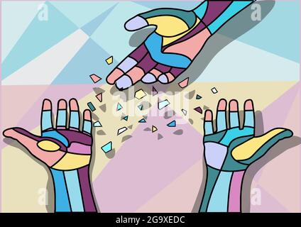 hands sharing abstract vector illustration Stock Vector