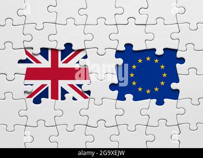 Jigsaw puzzle with the national flags of United States of America and ...