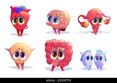 Human body organs cartoon characters isolated set Stock Vector