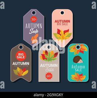 five autumn sale tags Stock Vector