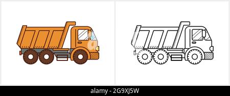 Dump truck coloring page. Dumper Truck side view Stock Vector