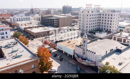 Bakersfield, California, USA - December 01, 2020:  Daytime aerial view of downtown Bakersfield. Stock Photo