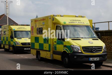 Two London ambulances. Stock Photo