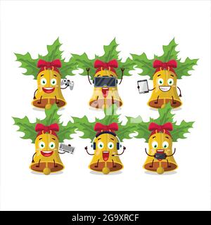 jingle christmas bells cartoon character are playing games with various cute emoticons. Vector illustration Stock Vector