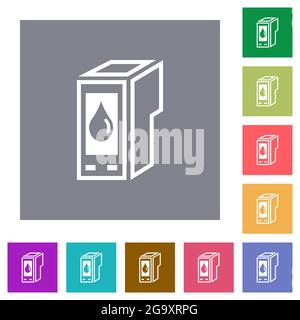 Ink cartridge outline flat icons on simple color square backgrounds Stock Vector